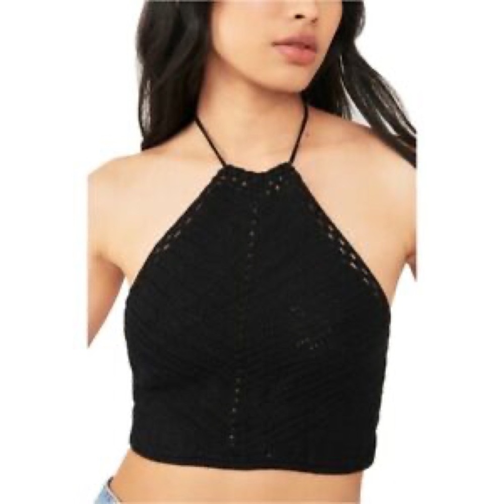 FREE PEOPLE black crochet halter crop TOP